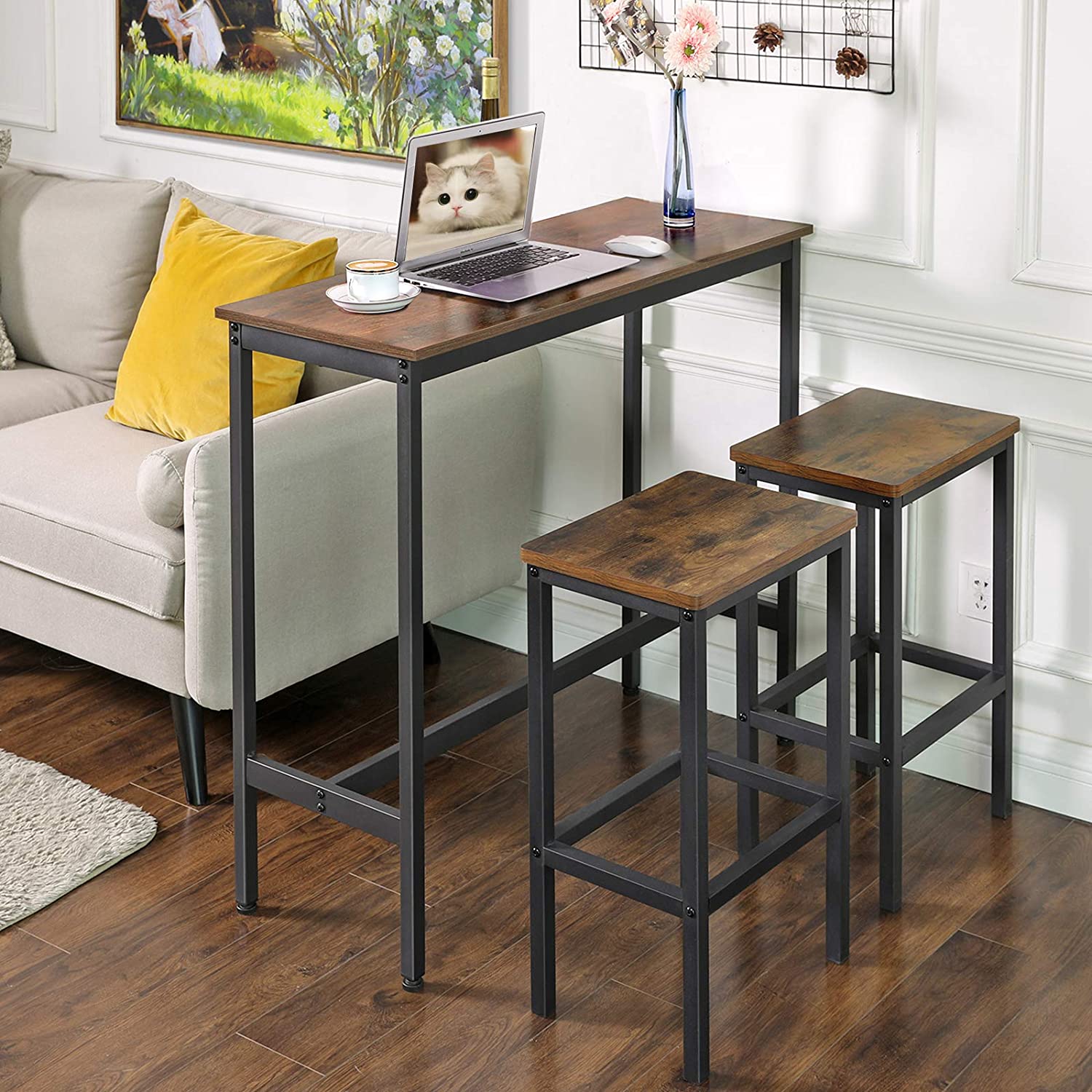 barový stôl 100x40x90cm hnedý drevo kov megamix.shop
