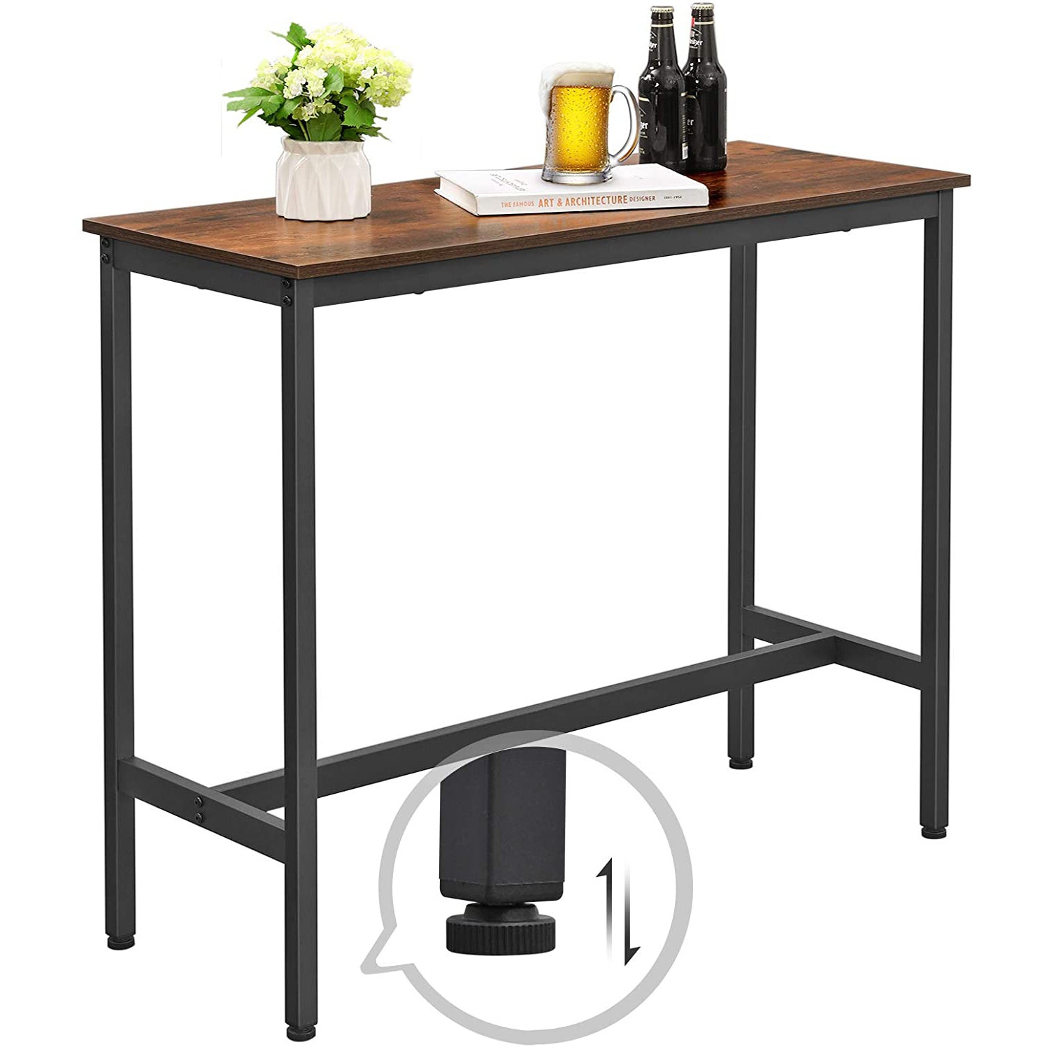 barový stôl 100x40x90cm hnedý drevo kov megamix.shop