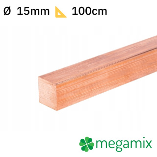 Měděná tyč čtvercová 15x15mm 100cm