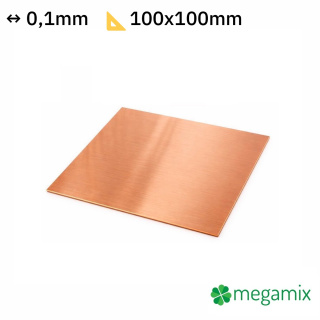 Měděný plech tloušťka 0,1 mm rozměr 100x100 mm měděná Cu forma