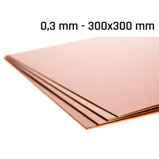 Měděný plech tloušťka 0,3 mm rozměr 300x300 mm měděná Cu forma