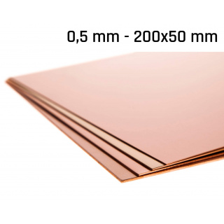 Měděný plech tloušťka 0,5 mm rozměr 200x50 mm měděná Cu forma