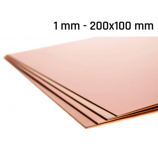Měděný plech tloušťka 1,0 mm rozměr 200x100 mm měděná Cu forma