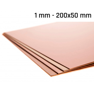 Měděný plech tloušťka 1,0 mm rozměr 200x50 mm měděná Cu forma