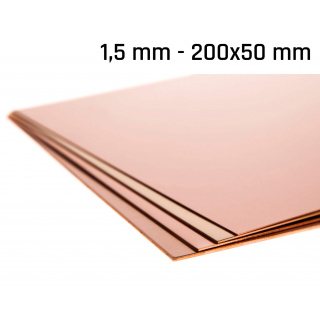 Měděný plech tloušťka 1,5 mm rozměr 200x50 mm měděná Cu forma