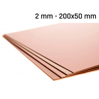 Měděný plech tloušťka 2,0 mm rozměr 200x50 mm měděná Cu forma