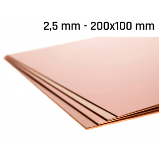 Měděný plech tloušťka 2,5 mm rozměr 200x100 mm měděná Cu forma