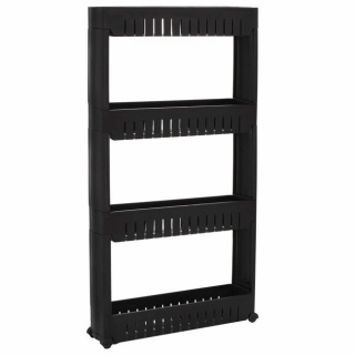 Mobilní koupelnový regál stojan černý 4 patra s kolečky