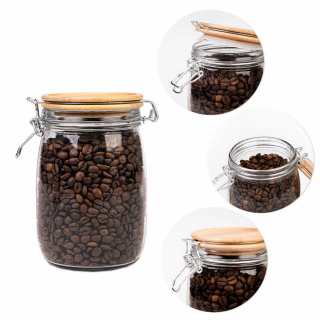 Skleněná nádoba dóza 1000ml 16cm s dřevěným těsnícím víčkem