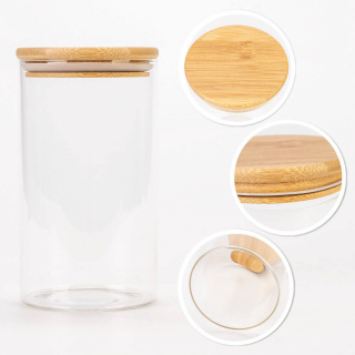 Skleněná nádoba dóza 1000ml 17cm s dřevěným těsnícím víčkem
