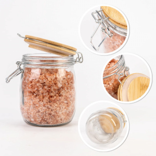 Skleněná nádoba dóza 700ml 14cm s dřevěným těsnícím víčkem