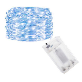 Světelný drátek 100ks LED modrá barva 10m na baterie AA