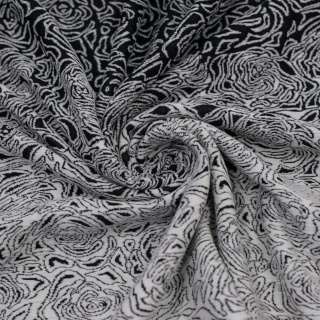 Látka žakárová pletenina černo-bílá květy bordura 0,5m