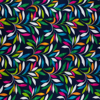 Látka viskózová pletenina námořnická modrá větvičky vzor 0,5m