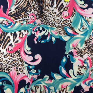 Látka Silki námořnická modrá leopard damašek vzor 0,5m