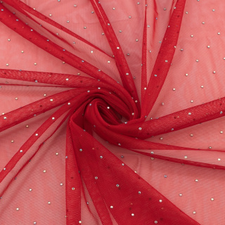 Látka tyl červená s kamínky 0,5m