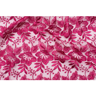 Látka krajka gipiura růžová na tylu 0,5m