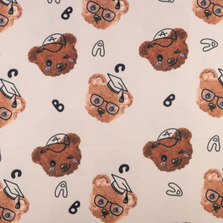 Látka tepláková béžová pletenina medvídek vzor 0,5m