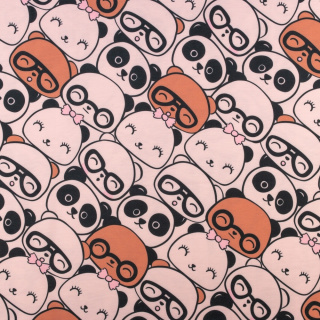 Látka teplákovina hladká pletenina panda vzor 0,5m