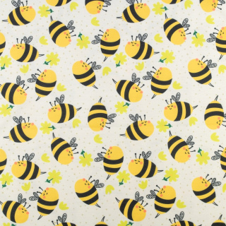 Látka tepláková ecru hladká pletenina vzor včely 0,5m