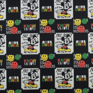 Teplákovina černá pletenina Mickey Mouse vzor 0,5m