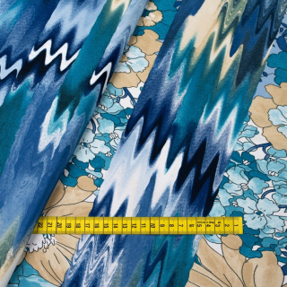 Látka Jersey ITY modrá hladká květinová pletenina 0,5m