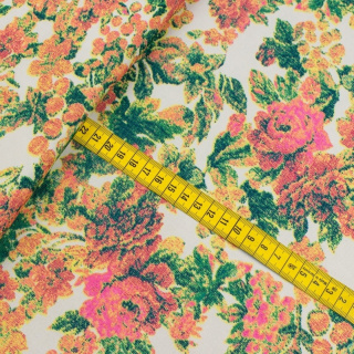 Látka Jersey ITY krémová květiny pletenina 0,5m