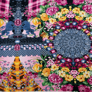 Látka Jersey ITY růžové květy pletenina 0,5m