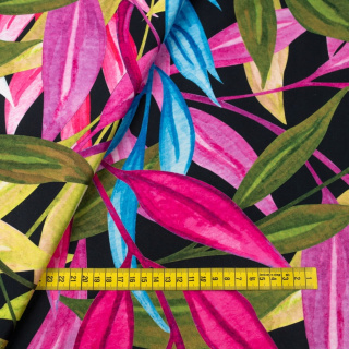 Látka Jersey ITY hladká barevné listy pletenina 0,5m