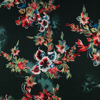 Látka Jersey ITY zelená hladká květinová pletenina 0,5m