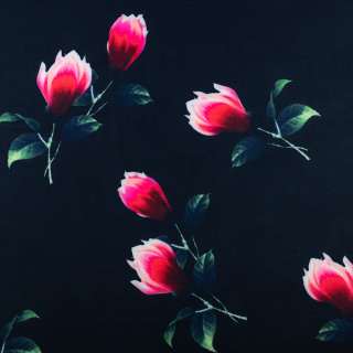 Látka Jersey ITY námořnická modrá hladká květinová pletenina 0,5m