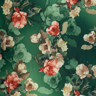 Látka Jersey ITY zelená hladká květinová pletenina 0,5m