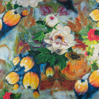 Látka Jersey ITY hladká malované květiny pletenina 0,5m