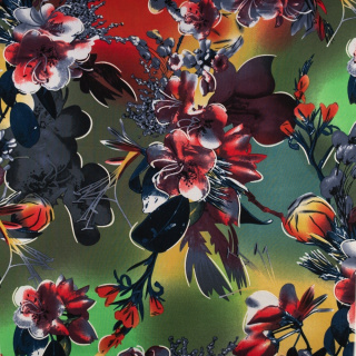 Látka Jersey ITY zelená hladká květinová pletenina 0,5m