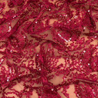 Látka krajka bordó s flitry vzor 0,5m