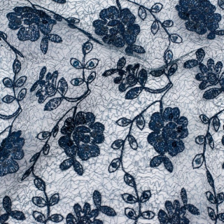 Látka krajka námořnická modrá květiny flitry 0,5m