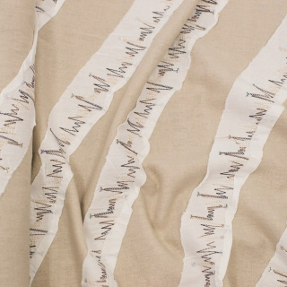 Látka len béžová vyšívaný vzor 100% len 0,5m