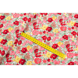 Látka krep růžovo červené květy 0,5m