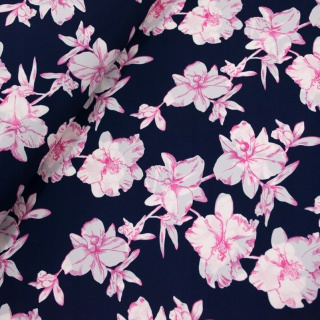 Látka Kelly krep námořnická modrá květinový vzor 0,5m