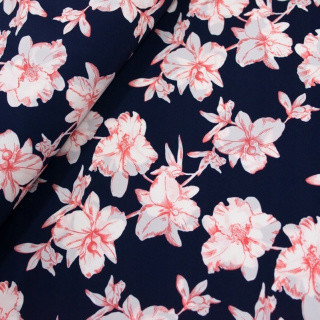 Látka Kelly krep námořnická modrá květy 0,5m