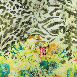 Látka Silki zelená leopard květy 0,5m