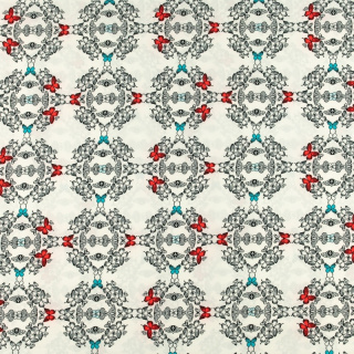 Látka Silki modro-červená motýlí vzor 0,5m