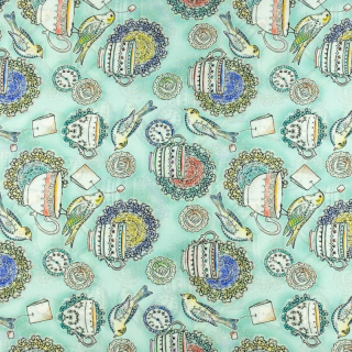 Látka Silki mátový šálek hodiny vzor 0,5m