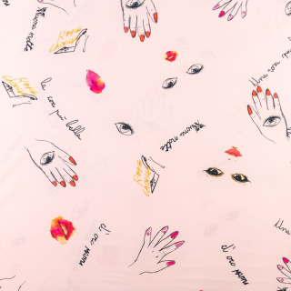 Látka Silki světle růžová ústa ruce vzor 0,5m