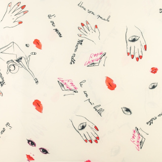 Látka Silki ecru ústa ruce vzor 0,5m