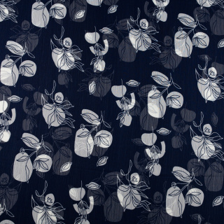 Látka šifón krešovaný námořnická modrá hladká květiny 0,5m