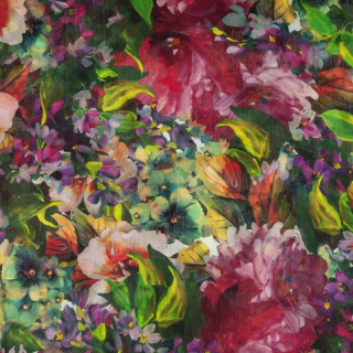 Látka šifón hladký barevné květinový vzor 0,5m