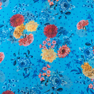 Látka šifón světlemodrá hladká květinový vzor 0,5m