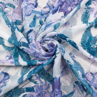 Látka šifón bílá hladká květy vzor 0,5m