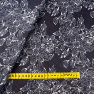 Látka šifón námořnická modrá hladká květinový vzor 0,5m